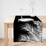 Realhomes Siyah Zemin Üzerinde Beyaz Yaprak Desenli Dijital Baskılı Özel Tasarım Süet Runner Realhomes