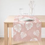 - SuetRunner-8447-Gorsel1 - Realhomes  Realhomes Pastel Zemin Üzerinde Beyaz Yaprak Desenli Dijital Baskılı Özel Tasarım Süet Runner Realhomes