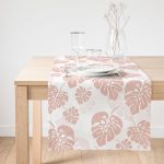 - SuetRunner-8448-Gorsel1 - Realhomes  Realhomes Pastel Zemin Üzerinde Beyaz Yaprak Desenli Dijital Baskılı Özel Tasarım Süet Runner Realhomes