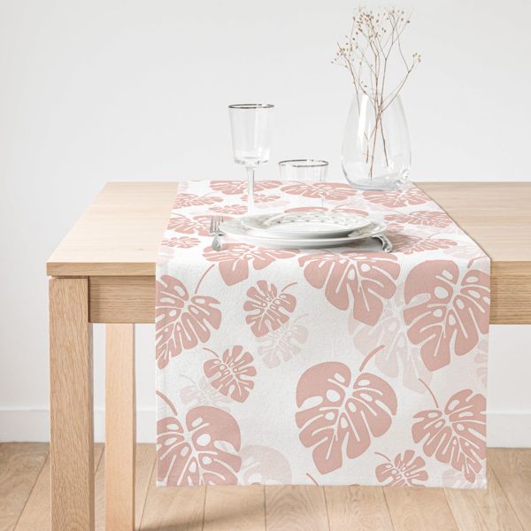 - SuetRunner-8448-Gorsel1 - Realhomes  Realhomes Beyaz Zemin Üzerinde Yeşil Yaprak Desenli Dijital Baskılı Özel Tasarım Süet Runner Realhomes