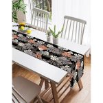 Realhomes Siyah Zemin Üzerinde Renkli Yaprak Desenli Dijital Baskılı Özel Tasarım Süet Runner Realhomes