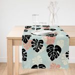 - SuetRunner-8452-Gorsel1 - Realhomes Realhomes Renkli Zemin Üzerinde Siyah Yaprak Desneli Dijital Baskılı Özel Tasarım Süet Runner Realhomes