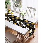 Realhomes Siyah Zemin Üzerinde Gold Detaylı Yaprak Desenli Dijital Baskılı Özel Tasarım Süet Runner Realhomes