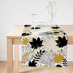 Realhomes Beyaz Zemin Üzerinde Gold Detaylı Sonbahar Yaprak Desenli Dijital Baskılı Özel Tasarım Süet Runner Realhomes