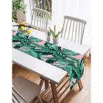 Realhomes Pastel Zemin Üzerinde Yeşil Yaprak Desenli Dijital Baskılı Özel Tasarım Süet Runner Realhomes