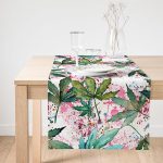 Realhomes Beyaz Zemin Üzerinde Yeşil Yaprak Desenli Dijital Baskılı Özel Tasarım Süet Runner Realhomes