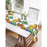 Realhomes Beyaz Zemin Üzerinde Sonbahar Yaprak Desenli Dijital Baskılı Özel Tasarım Süet Runner Realhomes