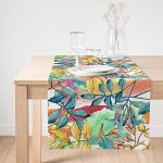 Realhomes Beyaz Zemin Üzerinde Renkli Yaprak Desenli Dijital Baskılı Özel Tasarım Süet Runner Realhomes