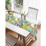 Realhomes Beyaz Zemin Üzerinde Renkli Yaprak Desenli Dijital Baskılı Özel Tasarım Süet Runner Realhomes