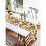 Realhomes Beyaz Zemin Üzerinde Sonbahar Yaprak Desenli Dijital Baskılı Özel Tasarım Süet Runner Realhomes