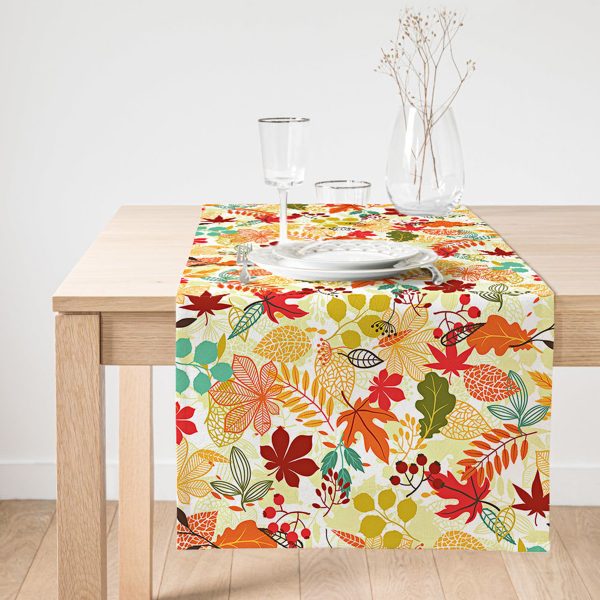 Realhomes Beyaz Zemin Üzerinde Sonbahar Yaprak Desenli Dijital Baskılı Özel Tasarım Süet Runner Realhomes