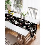 Realhomes Siyah Zemin Üzerinde Beyaz Çiçek Desenli Dijital Baskılı Özel Tasarım Süet Runner Realhomes