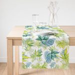 - SuetRunner-8548-Gorsel1 - Realhomes  Realhomes Beyaz Zemin Üzerinde Yeşil Renkli Yaprak Desenli Dijital Baskılı Özel Tasarım Süet Runner Realhomes