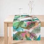 Realhomes Beyaz Zemin Üzerinde Renkli Soyut Çizimli Yaprak Desenli Dijital Baskılı Özel Tasarım Süet Runner Realhomes