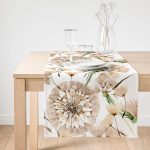 Realhomes Beyaz Zemin Üzerinde Çiçek Desenli Dijital Baskılı Özel Tasarım Süet Runner Realhomes