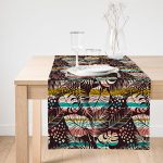 Realhomes Siyah Zemin Üzerinde Yaprak Desenli Dijital Baskılı Özel Tasarım Süet Runner Realhomes