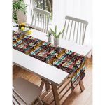 Realhomes Siyah Zemin Üzerinde Yaprak Desenli Dijital Baskılı Özel Tasarım Süet Runner Realhomes