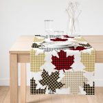 Realhomes Beyaz Zemin Üzerinde Ekoseli Yaprak Desenli Dijital Baskılı Özel Tasarım Süet Runner Realhomes