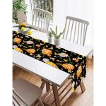 Realhomes Siyah Zemin Üzerinde Bal Kabağı Desenli Dijital Baskılı Özel Tasarım Süet Runner Realhomes