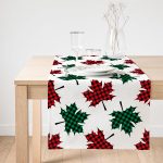 Realhomes Beyaz Zemin Üzerinde Ekoseli Sonbahar Yaprak Desenli Dijital Baskılı Özel Tasarım Süet Runner Realhomes