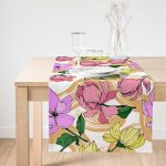 Realhomes Beyaz Zemin Üzerinde Çiçek Desenli Dijital Baskılı Özel Tasarım Süet Runner Realhomes