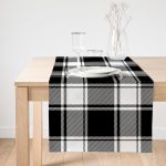 Realhomes Beyaz Zemin Üzerinde Siyah Ekose Desenli Dijital Baskılı Özel Tasarım Süet Runner Realhomes