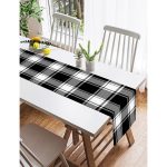 Realhomes Beyaz Zemin Üzerinde Siyah Ekose Desenli Dijital Baskılı Özel Tasarım Süet Runner Realhomes