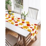 Realhomes Beyaz Zemin Üzerinde Sonbahar Yaprak Desenli Dijital Baskılı Özel Tasarım Süet Runner Realhomes