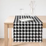 Realhomes Beyaz Zemin Üzerinde Siyah Ekose Desenli Dijital Baskılı Özel Tasarım Süet Runner Realhomes