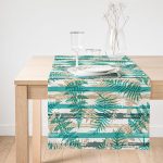 Realhomes Beyaz Zemin Üzerinde Yeşil Çizgili Yaprak Desenli Dijital Baskılı Özel Tasarım Süet Runner Realhomes