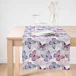 Realhomes Beyaz Zemin Üzerinde Renkli Kelebek Desenli Dijital Baskılı Özel Tasarım Süet Runner Realhomes