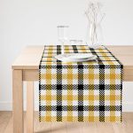 Realhomes Beyaz Zemin Üzerinde Siyah Sarı Ekose Desenli Dijital Baskılı Özel Tasarım Süet Runner Realhomes