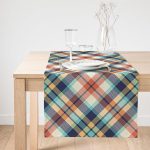 Realhomes Renkli Zemin Üzerinde Pastel Renkli Ekose Desenli Dijital Baskılı Özel Tasarım Süet Runner Realhomes