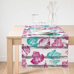 Realhomes Beyaz Zemin Üzerinde Renkli Yaprak Desenli Dijital Baskılı Özel Tasarım Süet Runner Realhomes