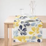 Realhomes Beyaz Zemin Üzerinde Renkli Yaprak Desenli Dijital Baskılı Özel Tasarım Süet Runner Realhomes