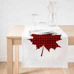 Realhomes Beyaz Zemin Üzerinde Ekose Desenli Yaprak Dijital Baskılı Özel Tasarım Süet Runner Realhomes