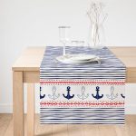 Realhomes Beyaz Zemin Üzerinde Renkli Çizgili Çapa Desenli Dijital Baskılı Özel Tasarım Süet Runner Realhomes