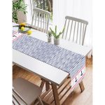 Realhomes Beyaz Zemin Üzerinde Renkli Çizgili Çapa Desenli Dijital Baskılı Özel Tasarım Süet Runner Realhomes