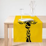 Realhomes Renkli Zemin Üzerinde Onedraw Çizimli Zurafa Silüeti Dijital Baskılı Özel Tasarım Süet Runner Realhomes