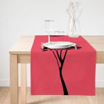 Realhomes Renkli Zemin Üzerinde Onedraw Çizimli Ağaç Desenli Dijital Baskılı Özel Tasarım Süet Runner Realhomes