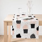 Realhomes Beyaz Zemin Üzerinde Siyah Puantiyeli Kaktüs Desenli Dijital Baskılı Özel Tasarım Süet Runner Realhomes