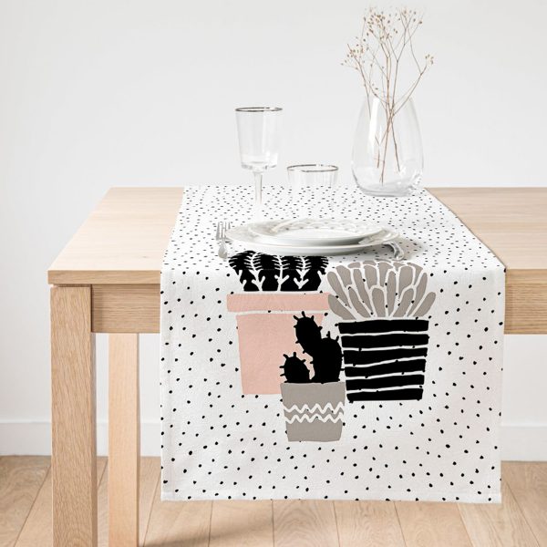 Realhomes Renkli Zemin Üzerinde Siyah Çizgili Kaktüs Desenli Dijital Baskılı Özel Tasarım Süet Runner Realhomes