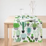 Realhomes Beyaz Zemin Üzerinde Yeşil Kaktüs Desenli Dijital Baskılı Özel Tasarım Süet Runner Realhomes