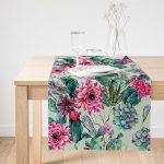 Realhomes Renkli Zemin Üzerinde Kaktüs Desenli Dijital Baskılı Özel Tasarım Süet Runner Realhomes