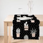 - SuetRunner-8853-Gorsel1 - Realhomes  Realhomes Siyah Zemin Üzerinde Kaktüs Desenli Dijital Baskılı Özel Tasarım Süet Runner Realhomes