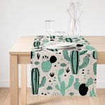 Realhomes Renkli Zemin Üzerinde Kaktüs Desenli Dijital Baskılı Özel Tasarım Süet Runner Realhomes