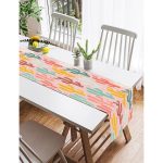 Realhomes Renkli Zemin Üzerinde Sevimli Kaktüs Desenli Dijital Baskılı Özel Tasarım Süet Runner Realhomes