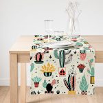 - SuetRunner-8866-Gorsel1 - Realhomes  Realhomes Renkli Zemin Üzerinde Sevimli Kaktüs Desenli Dijital Baskılı Özel Tasarım Süet Runner Realhomes