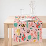 Realhomes Renkli Zemin Üzerinde Kaktüs Desenli Dijital Baskılı Özel Tasarım Süet Runner Realhomes