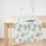 - SuetRunner-8869-Gorsel1 - Realhomes  Realhomes Beyaz Zemin Üzerinde Renkli Kaktüs Desenli Dijital Baskılı Özel Tasarım Süet Runner Realhomes